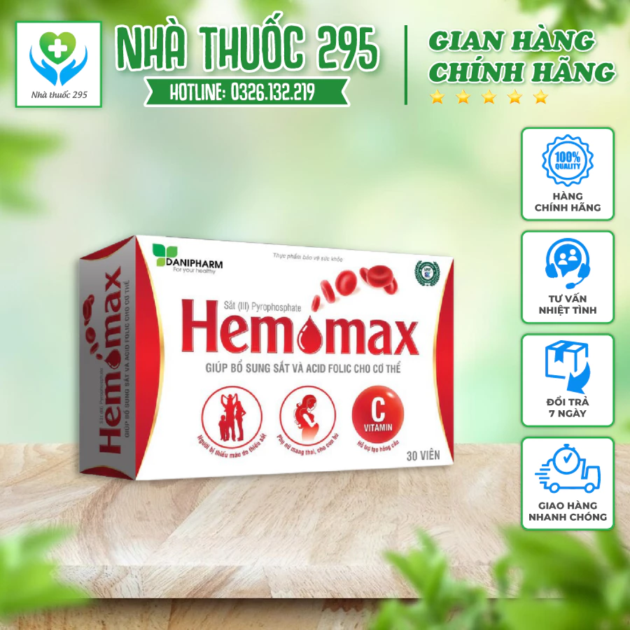 Viên uống cho bổ sung sắt và Acid Folic 💥 CHÍNH HÃNG 💥 Hemomax DANIPHARM cho bà bầu, hộp 30 viên