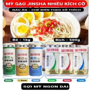 Mỳ  Gạo Jinsha, Mỳ Trường Thọ Bó Lớn 1kg và 500g, Sợi (Tròn, Dẹt) Hàng Chuẩn, Date Mới