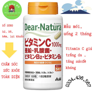 [Hàng Nhật nội địa, hộp 60 ngày] Viên vitamin C kết hợp vtm B, kẽm và lợi khuẩn Dear Natura Nhật - lọ 2 tháng