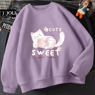 Áo Sweater Mèo Sweet Nam Nữ By JOLI Unisex Chất Nỉ Lót Bông Form Rộng