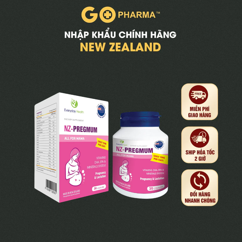 Viên uống Vitamin tổng hợp Everyday health NZ-Pregmum cho phụ nữ mang thai và cho con bú nhập khẩu New Zealand hộp 30 vi