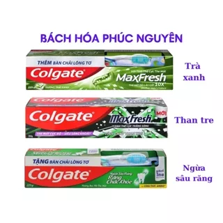 Kem Đánh Răng Colgate Maxfresh Bạc Hà, Trà Xanh, Than Tre, Ngừa Sâu Răng 225g tặng bàn chải