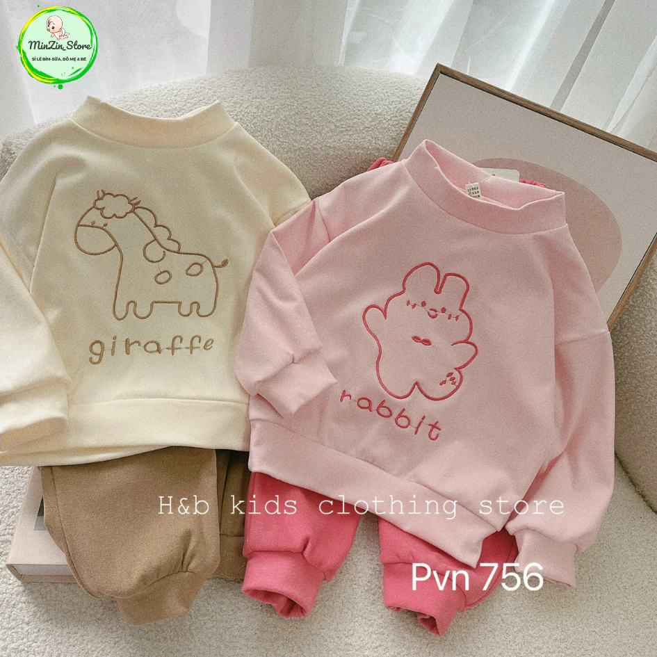 [Ảnh thật] Bộ nỉ lông hình hươu Giraffe, thỏ Rabbit bé gái, bé trai từ 5-19kg