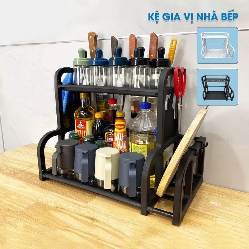 Kệ Đựng Gia Vị Nhà Bếp Chữ B - Kệ Đựng Đồ Dùng Nhà Bế 2 tầng làm bằng nhựa pp cao cấp bền đẹp
