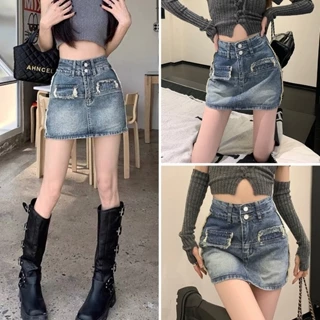 Chân Váy Chữ A Ngắn Vải Jean Mềm Mịn,Có Quần Đùi Bảo Hộ Rách Ria Bò Denim Lưng Cao Chữ A Ulzzang Hàn Quốc - CVJ1