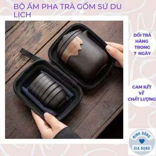 Bộ Ấm Pha Trà Gốm Sứ Du Lịch Tráng Men Cao Cấp, Bộ Ấm Chén Kèm Túi Xách Tay Hiện Đại