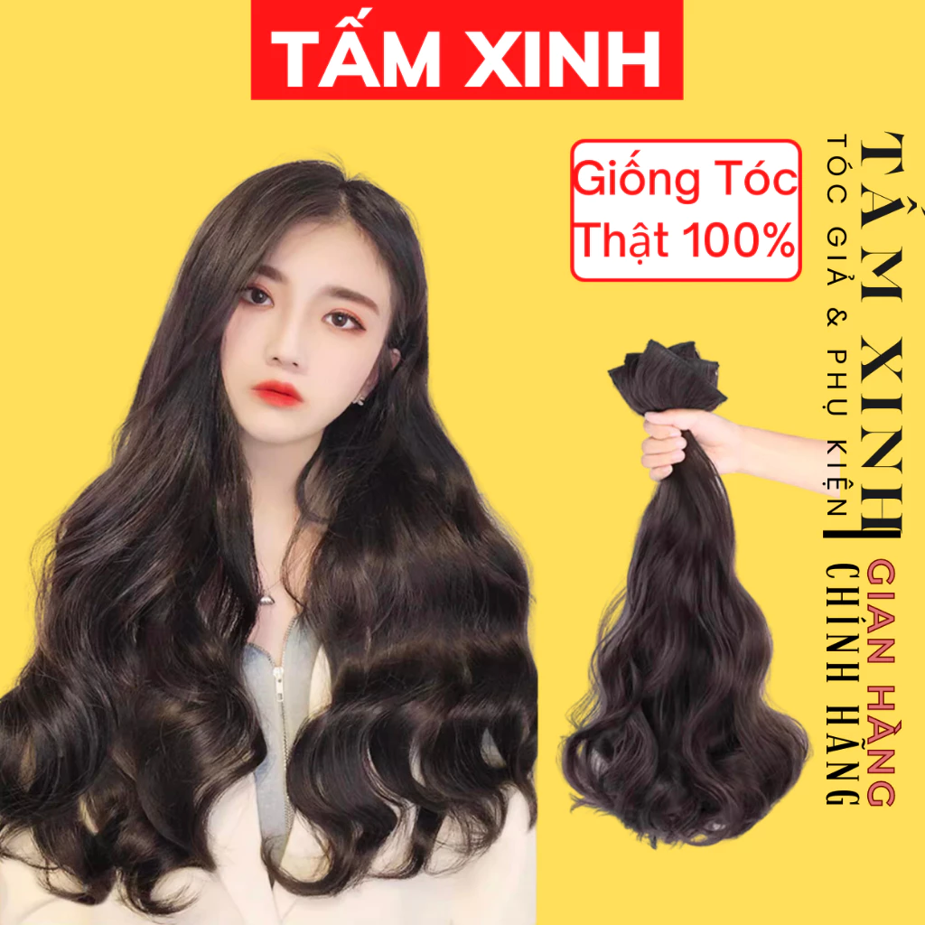 Tóc giả kẹp nữ đẹp, kiểu dáng sét 3 dải tóc giả nữ xoăn sóng đẹp cao cấp làm dày tóc, nối tóc đẹp - SÉT 3 DẢI XOĂN SÓNG