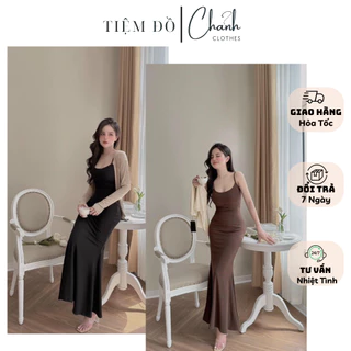 Set Đầm Body 2 Dây Thun Lụa Dẻo Đuôi Cá Kèm Áo Khoác Cardigan