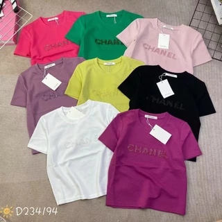 Áo thun croptop nữ tay ngắn cổ tròn chữ nổi Cha hàng Quảng Châu chất cotton, áo phông mùa hè baby tee hàn quốc 234194