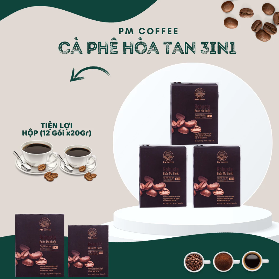 Cà phê hòa tan PM Coffee (Hộp 12 gói x 20gr)