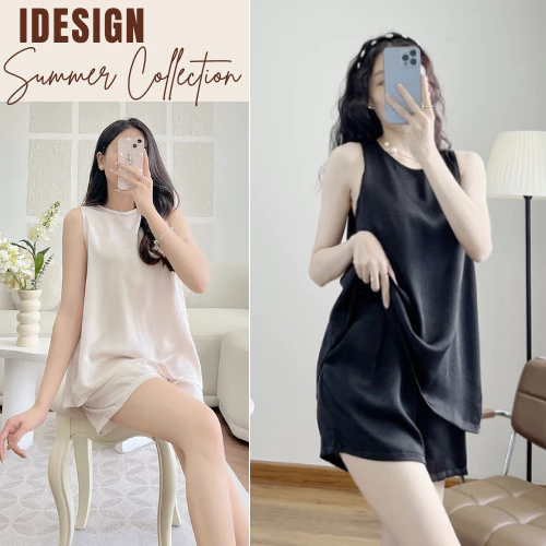 Bộ đồ ba lỗ sát nách lụa cao cấp, rộng rãi dùng để mặc nhà,đi chơi dễ thương, thoải mái B14