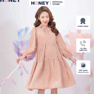 Váy bầu thời trang công sở dáng babydoll cố đức chất thô chun mềm mát 1 lớp - Thời trang đầm bầu cao cấp HONEY