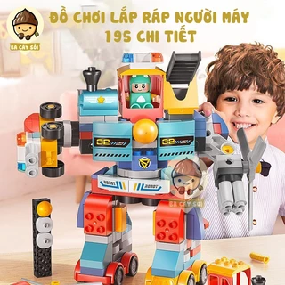 Đồ chơi lắp ráp robot biến hình xe cảnh sát cho bé 195 chi tiết chính hãng Feelo, chi tiết to cứng cáp phù hợp với bé từ