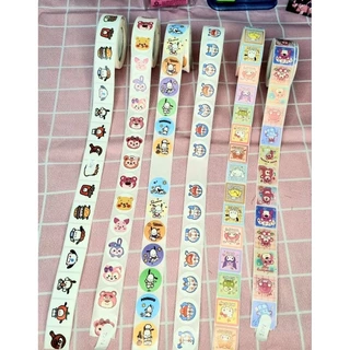 Cuộn 500 nhãn dán tròn sticker hoạt hình dễ thương,có tách lẻ 100 tấm