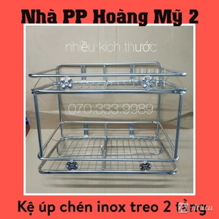 [Treo] Kệ úp chén bát inox treo 2 tầng - Có móc treo nồi