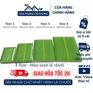 Đĩa Nhựa Giả Lá Chuối Hình Chữ Nhật, Khay Lá Chuối Loại 1 Dày Dặn - Fataco Việt Nam (4 Size)