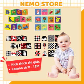 Thẻ đen trắng cho trẻ sơ sinh NEMO STORE tranh kích thích thị giác dạng gấp Montessori đồ chơi hình ảnh cho bé