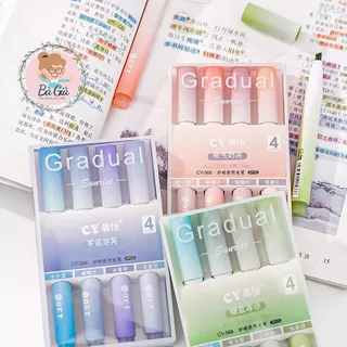 Set bút dạ quang, bút nhớ 4 màu Bút đánh dấu highlight pastel ngòi mềm cho học sinh DD02