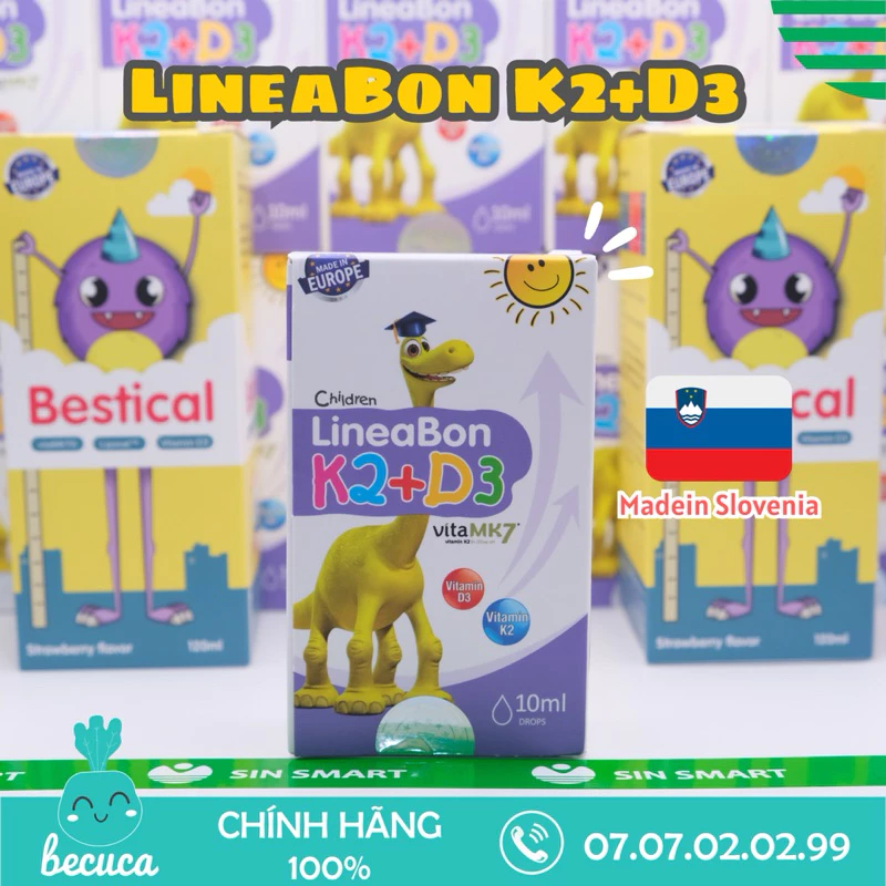 LineaBon D3K2 và K2+D3 bổ sung K2D3 tăng cường hấp thu canxi tối đa,giúp tăng chiều cao, chống còi xương cho bé hộp 10ml