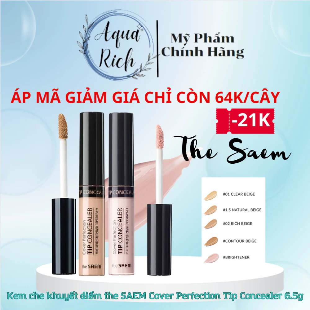 Kem Che Khuyết Điểm The Saem Cover Perfection Tip Concealer SPF28 PA++ 6.5g [Đủ Tone]