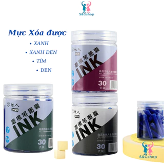 Loại tốt - Hộp 30 ống mực tím,xanh, đen xóa được dùng cho bút máy xóa được