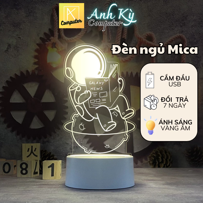 Đèn ngủ mica 3d để bàn cắm USB ánh sáng vàng trang trí phòng, đèn led decor bàn làm việc, quà tặng