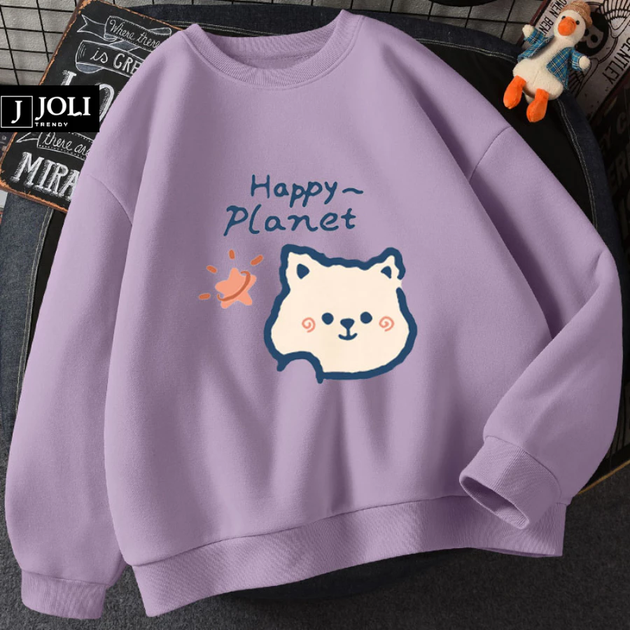 Áo Sweater Happy Planet Nam Nữ By JOLI Unisex Chất Nỉ Lót Bông Form Rộng