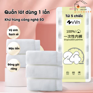 Quần lót dùng 1 lần set 5 túi, chất liện cotton, đáy quần 2 lớp, tiện lợi khi đi du lịch, mẹ bầu đi sinh