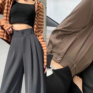 Quần ống suông culottes dài 100cm cạp bản to 7 phân 2khuy siêu Hot