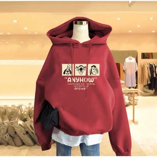 Áo hoodie nữ khoác nỉ bông tay bồng form rộng unisex chất liệu dày dặn KONOVA in hình ANYHOW