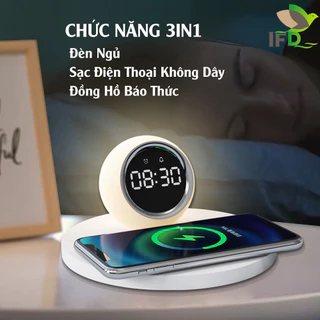 Sạc Điện Thoại Không Dây Đa Năng, Tích Hợp Đèn Ngủ, Đồng Hồ Led 3IN1 | HÀNG CHÍNH HÃNG BH 12 THÁNG