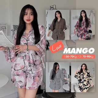 [Mới] Đồ bộ mặc nhà pijama nữ cổ tim ĐÙI tay CÁNH DƠI lụa Mango size M(50-70kg) L(70-90kg)