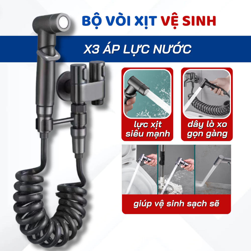 Vòi Xịt Vệ Sinh Chất Liệu Inox 304 Không Gỉ, Vòi Xịt Bồn Cầu Dây Kéo Lò Xo Tiện Lợi, Vòi Xịt Toilet Thiết Kế An Toàn