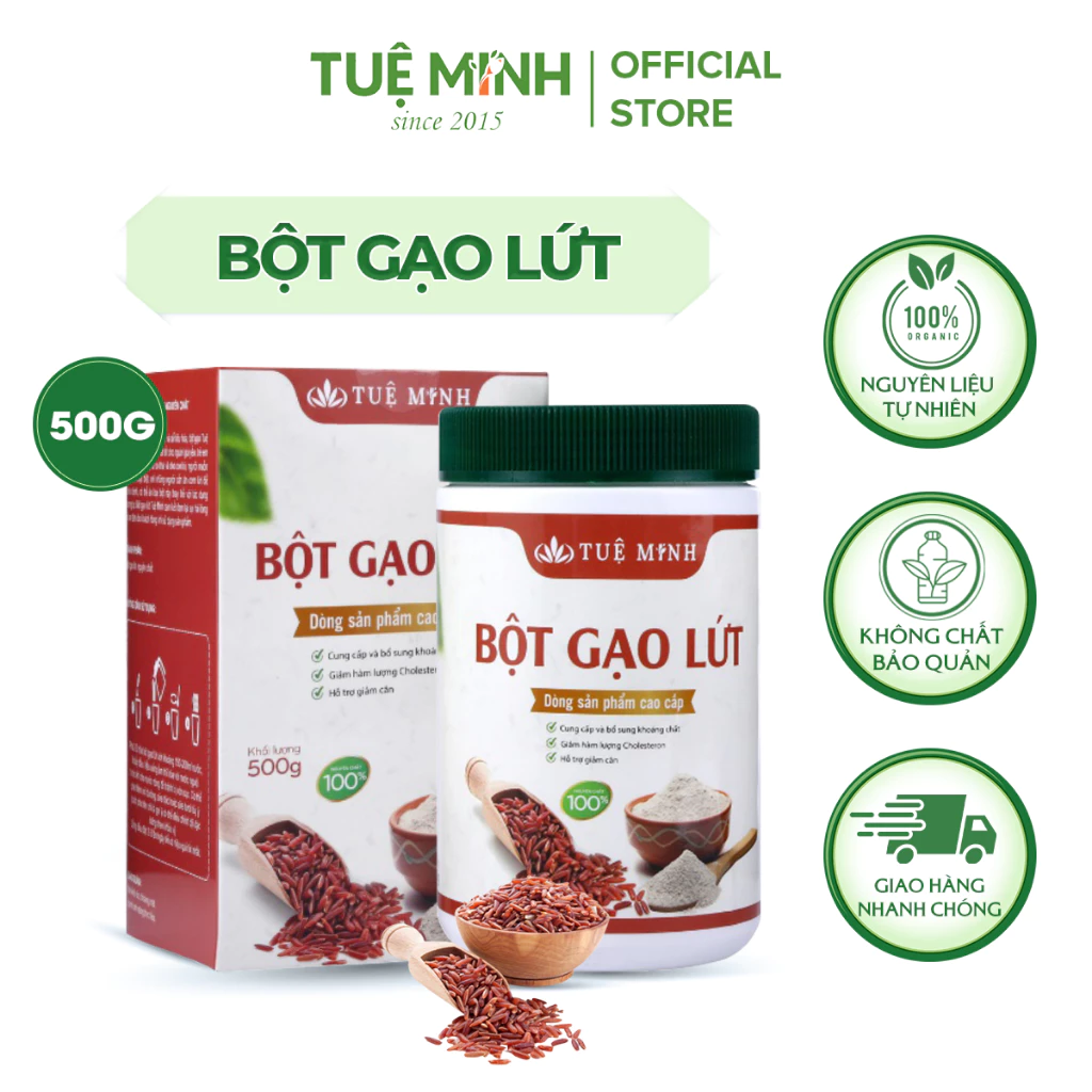 Bột gạo lứt huyết rồng Tuệ Minh dành cho người ăn kiêng, tiểu đường, ăn chay hộp 0.5kg GL1