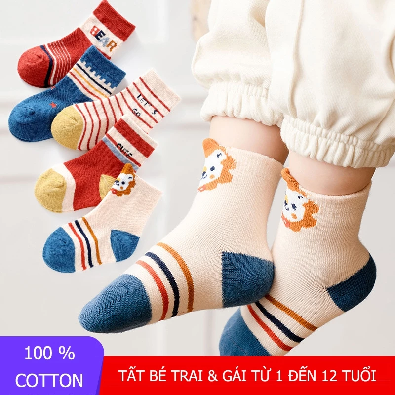 Tất Cho Bé Set 5 Đôi Tất Chống Trượt Cho Bé Trai Bé Gái Siêu Mềm Mịn PK160