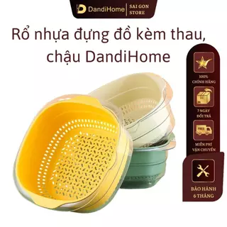 Rổ nhựa đựng đồ kèm chậu thau DandiHome rửa rau củ đựng hoa quả trái cây 2 lớp siêu cứng siêu bền