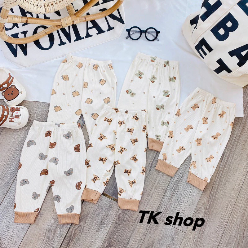 (Sale ) Combo 10 Quần Dài Tăm Co Giãn 4 Chiều Hoạ tiết Ngẫu Nhiên Cho Bé Gấu