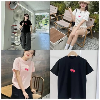 Áo Baby Tee  Chất Borip Cotton Co Dãn Ôm Body, Áo Thun BabyTee Nữ Cổ Tròn Tay Ngắn In Họa Tiết Trái Cherry