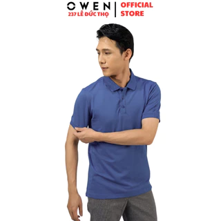 Áo thun nam có cổ bẻ polo OWEN APV23695 phông ngắn tay cao cấp dáng body fit màu xanh dương trơn vải cotton mềm mát