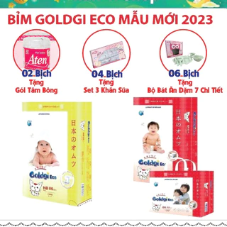 Tã bỉm GOLDGI ECO mới 2023 Nhật Bản đủ size NB86/S76/M66/L56/M54/L48/XL44/XXL32