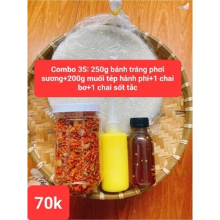 COMBO 35: 250G BÁNH TRÁNG PHƠI SƯƠNG+200 MUỐI TÉP HÀNH PHI+1 CHAI BƠ+1 CHAI SỐT TẮC