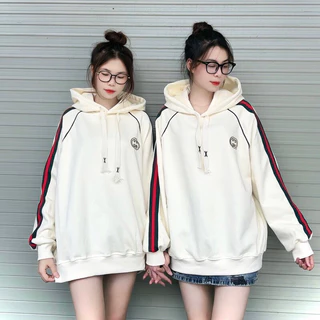 Áo Hoodie Nỉ Dài Tay CG Thêu Chạy Sọc Tay Dáng Rộng 💖Áo Nỉ Mũ Phối Viền Ấm