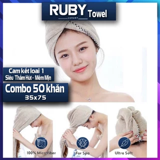 COMBO 50 Khăn gội đầu,quấn đầu, trải gối, đắp ngực cỡ 35x75cm cho spa siêu dày mềm, mịn thấm hút cực tốt