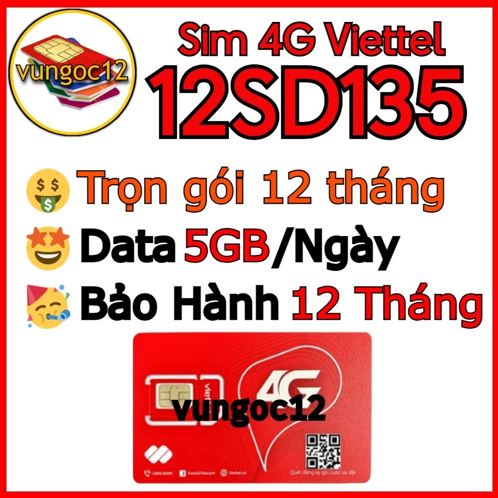 SIM VIETTEL 4G 12ST60N 12SD125Z 9GB/NGÀY 12SD135 KM 150GB/T 12MXH100 XÀI DATA KHÔNG GIỚI HẠN