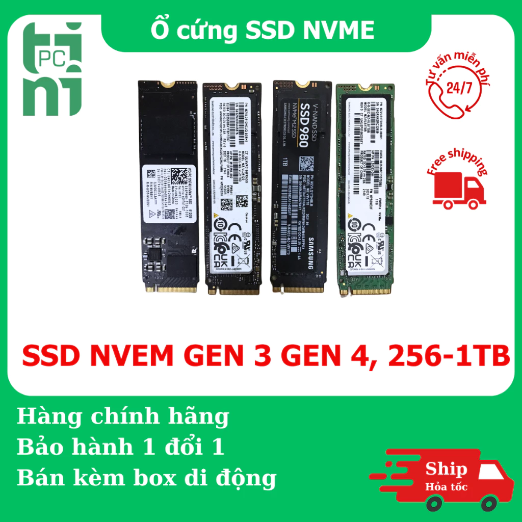 [BẢO HÀNH 1 ĐỔI 1] Ổ cứng SSD M.2 NVMe 256/512GB 1TB Gen 3x4/Gen 4x4 Samsung WD Hynix và các hãng  tháo máy