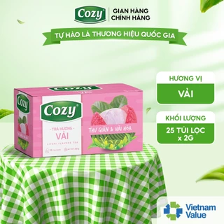 Trà Hương Vải túi lọc Cozy Thức Uống Giải Khát, Thanh Nhiệt Hương Vị Tươi Mát Hài Hòa (25 túi lọc x 2g)