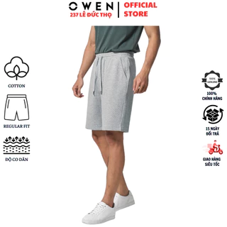 Quần short nam OWEN SN231415 quần sooc ngố đùi màu xám melange vải nỉ cotton cao cấp mềm mát dáng regular fit