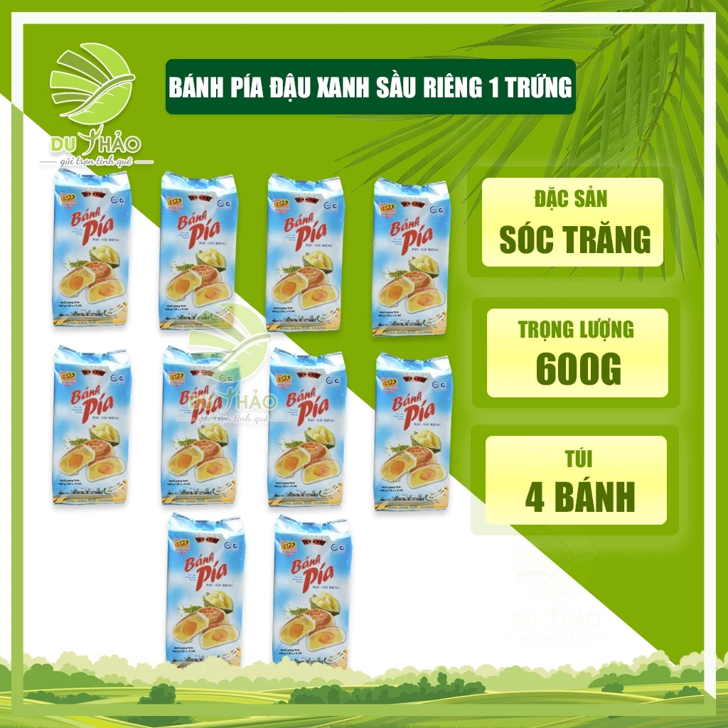 Combo 10 gói bánh pía Tân Huê Viên 5 sao đậu xanh sầu riêng trứng muối 600gr, đặc sản Sóc Trăng