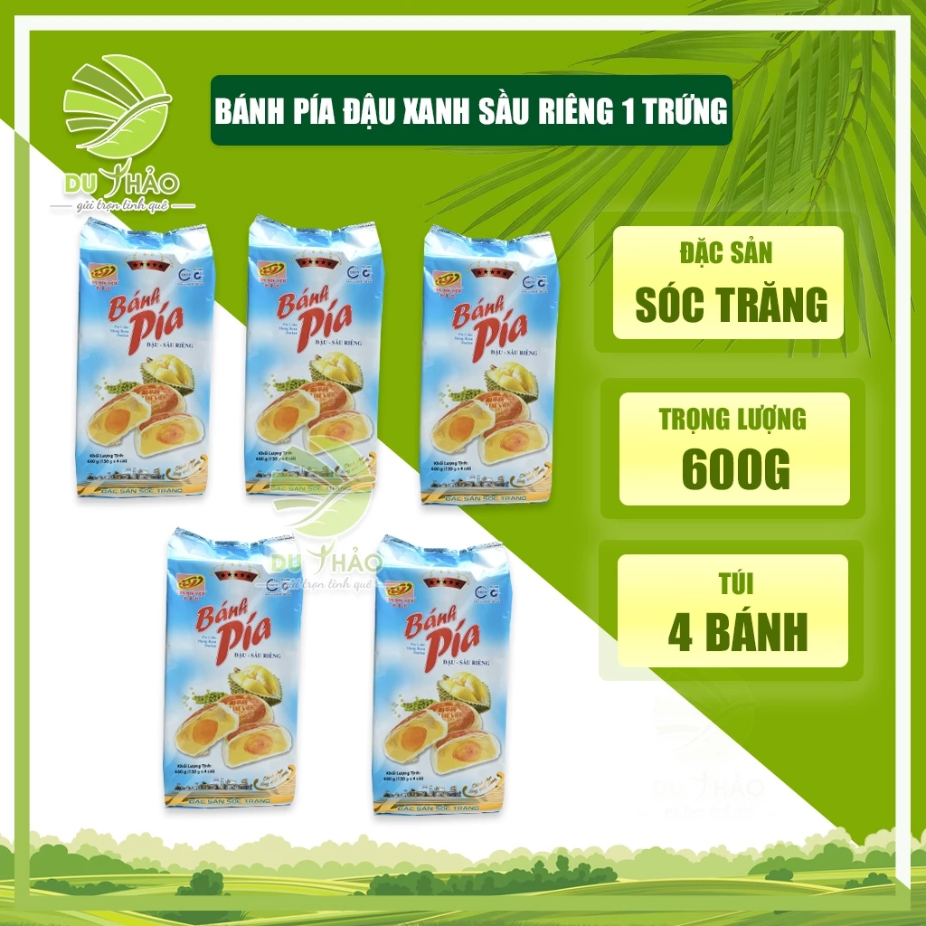 Combo 5 gói bánh pía Tân Huê Viên đậu xanh sầu riêng trứng muối 600gr, bánh pía 5 sao, đặc sản Sóc Trăng
