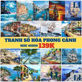 Tranh sơn dầu số hoá có khung LIM Art - Tranh tô màu theo số phong cảnh biển